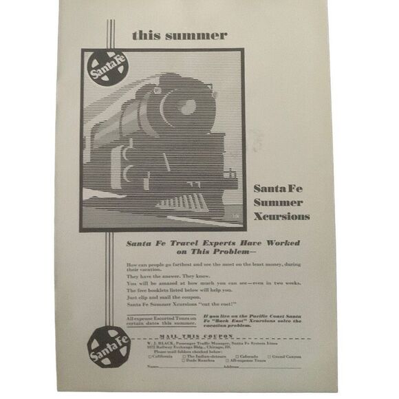 Vintage 1932 Santa Fe Summer Xcursions Ad Advertisement - Picture 4 of 4